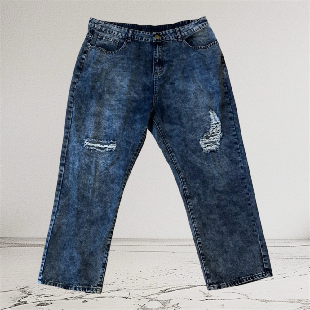 Plus Sz 2X Jeans Acid Wash Distressed High Waist Ripped Torn Jeans 2X Women's